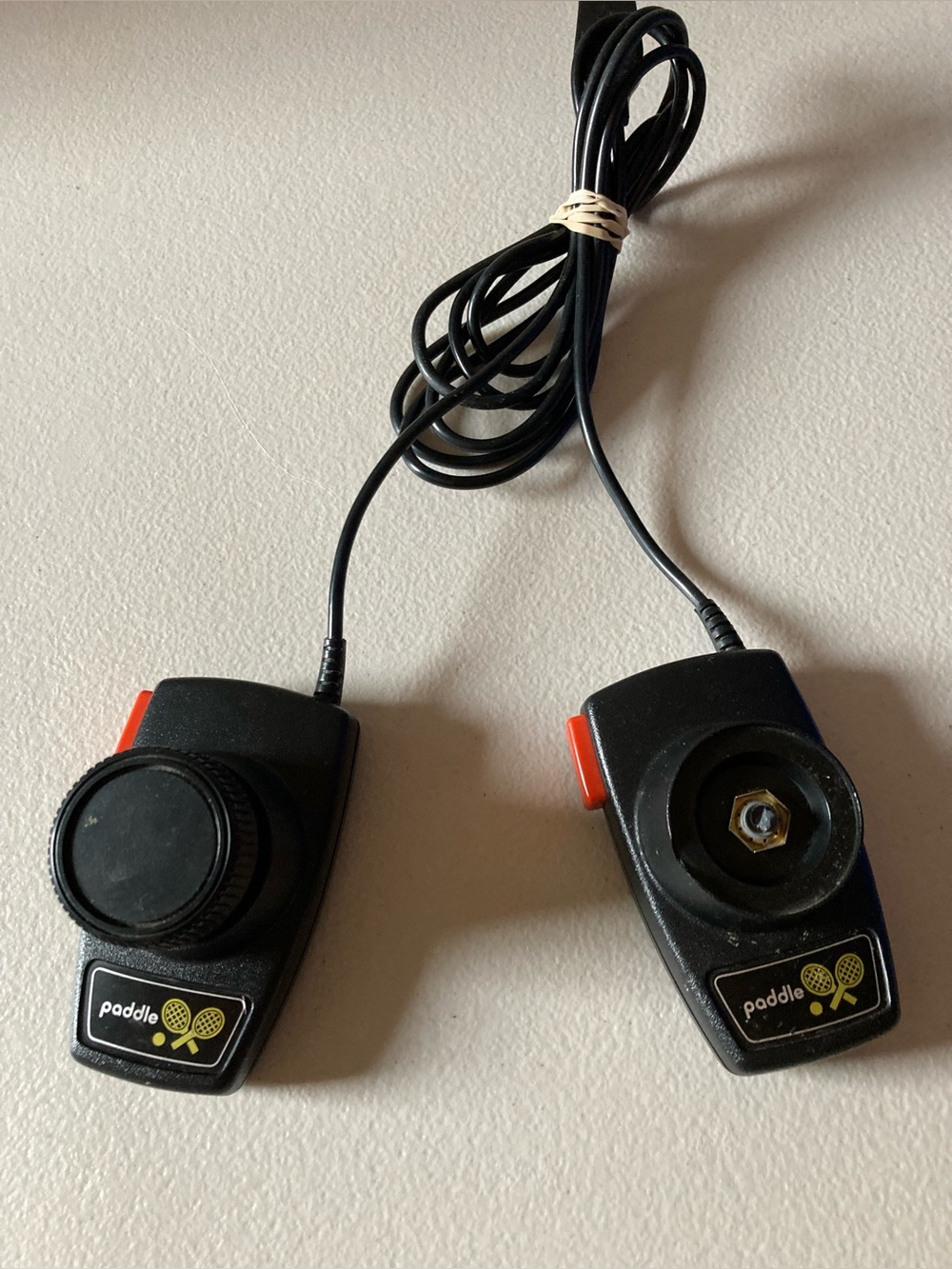 Atari 2600 Paddle Controllers Pair Wired Black 4ft Cable 2-Player